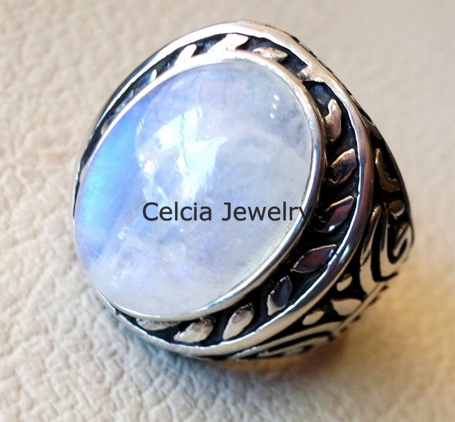 Anillo de regalo para hombre de piedra preciosa natural de piedra lunar, anillo de declaración de sello, regalos únicos para él, regalos del día del padre, anillo oxidado de plata