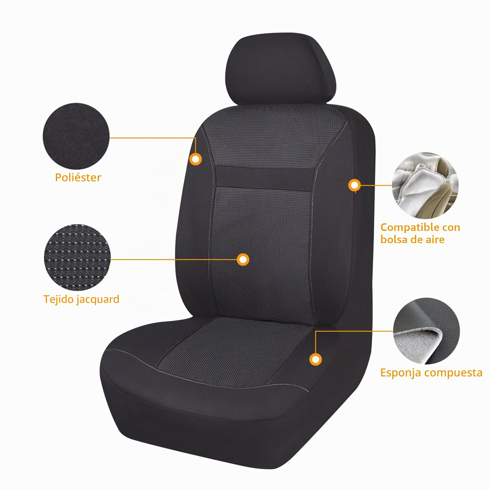 Flying Banner Funda de Asiento de Coche Universal de Malla y Jacquard con airbags Laterales(Negro)