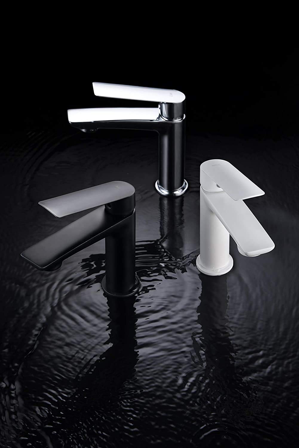 IMEX - Grifo de lavabo caño alto, Monomando de baño - Mezclador de agua Frio/Caliente - Griferia alta de lavabo sobre encimera - Serie LUXOR Blanco Mate - BDX023-3BL