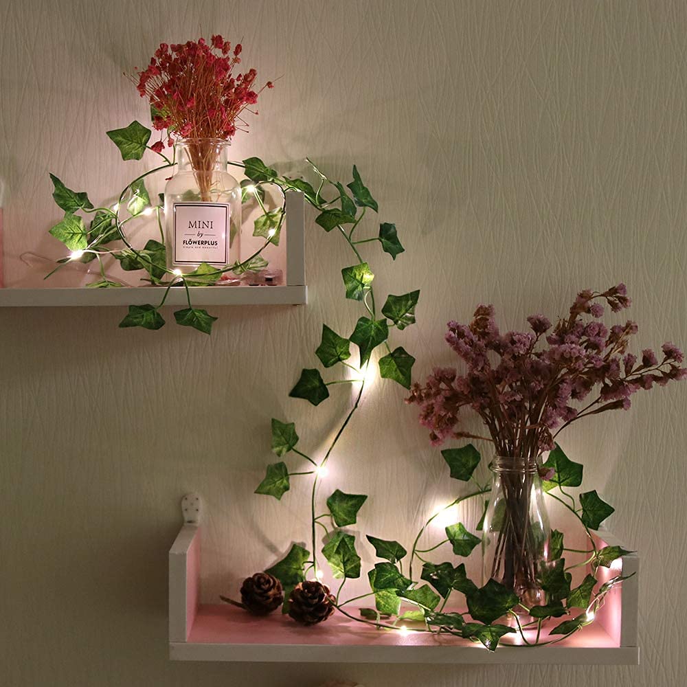 Hidyliu 2 Meters Fake Plants Vine Garland LED String Light Solar Artificial Green Leaf String Lights Bedroom Fairy Lights, for Home Garden Party Wedding Wall(Begonia Leaves, Batteries Not Included)