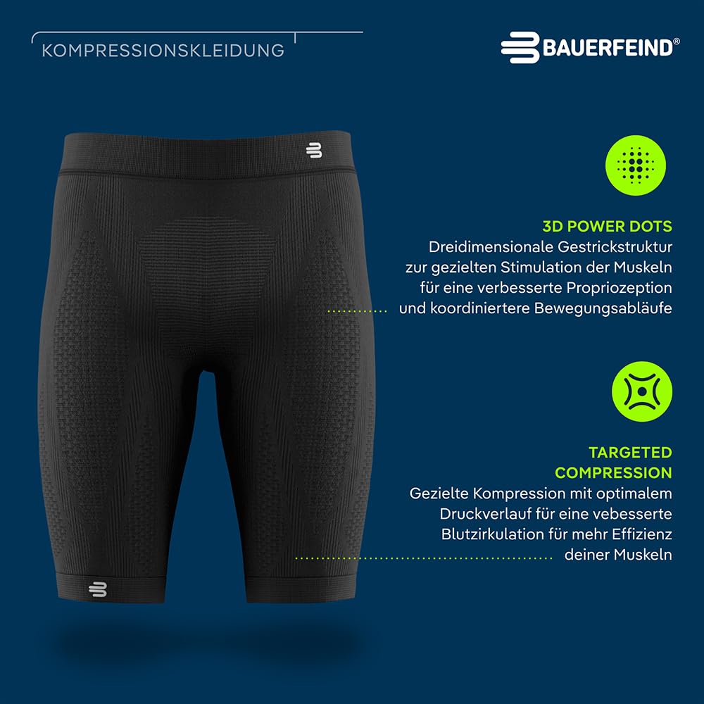 BAUERFEIND Kompressions-Hose „Sports Compression Tights Short“, Sporthose für Herren, Kurz, Für verbesserte Durchblutung der Beinmuskulatur, Polyamid/Elasthan