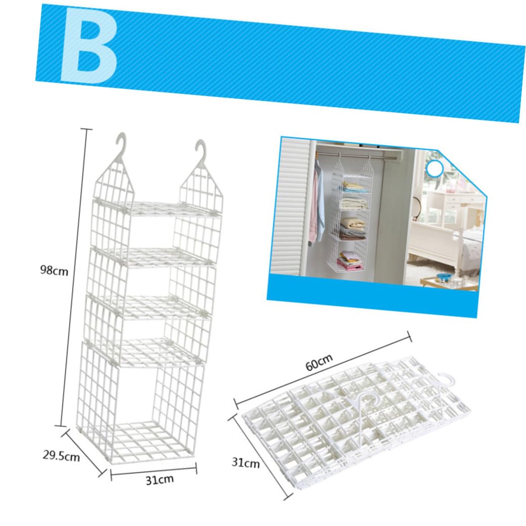 Hängender Kleiderschrank Organizer mit 1 Großem und 3 Kleinen Fächern | Pp, Weiß, Faltbar und Belüftet, mit Haken und Gitterstruktur für Hüte und Accessoires