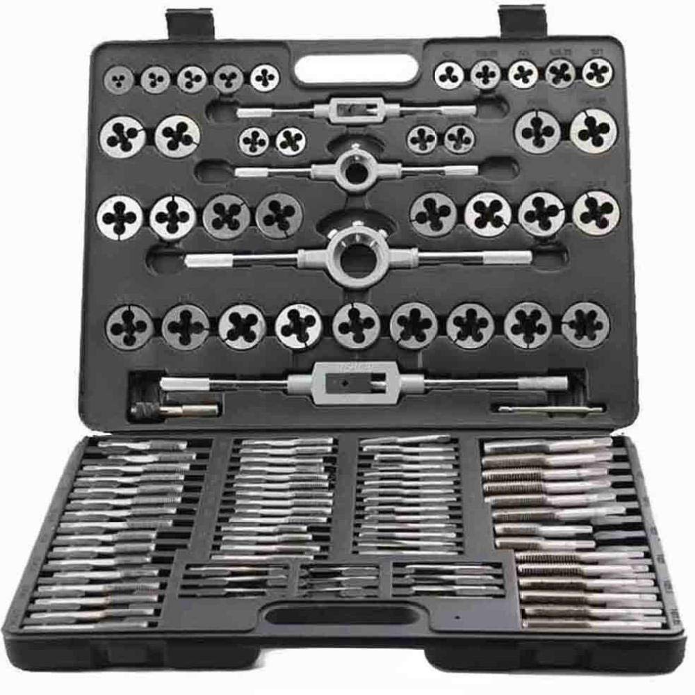 Set di rubinetti e matrici da 110 pezzi in acciaio al tungsteno Set di combinazioni di maschi e matrici in titanio per il taglio di filettature interne ed esterne