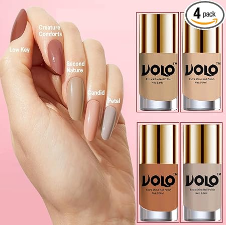 Volo HD Colors High-Shine Long Lasting Non Toxic Professional Nail Polish Set of 4 (Nude Tude)