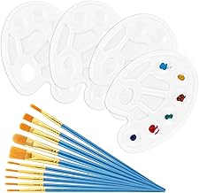Zosenyer 4pcs Mixing Palettes 10 Brushes with Grip Hole and 10 Mixing Fields Reusable Acrylic and Oil Paint Palette Suitable for Beginners Artists and Students