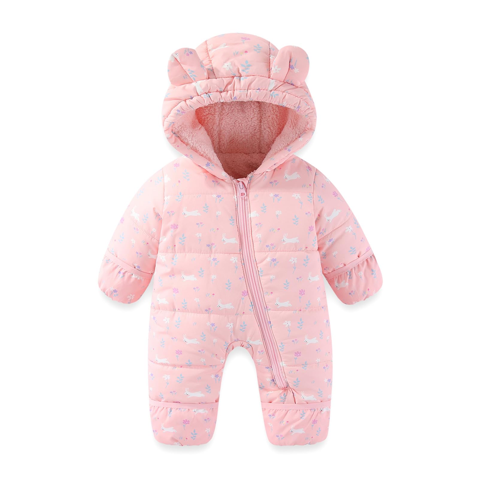 JiAmy Baby Snowsuit Baby Printed Winter Clothes With Fold-Over Girl Boy Hooded Outfits Jumpsuit Coat