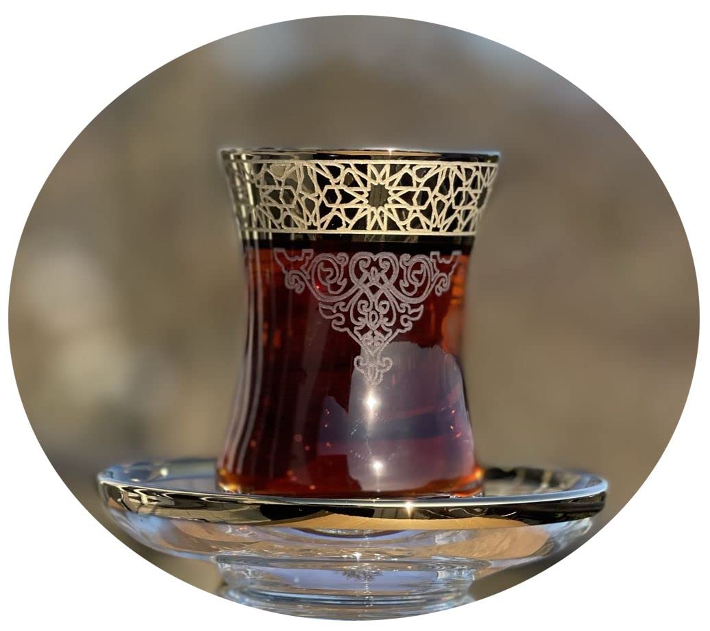 Topkapi Türkisches Tee-Set Amira-Sultan – 18-teilig Mit Golddekor (6 Gläser, Untersetzer, Löffel)