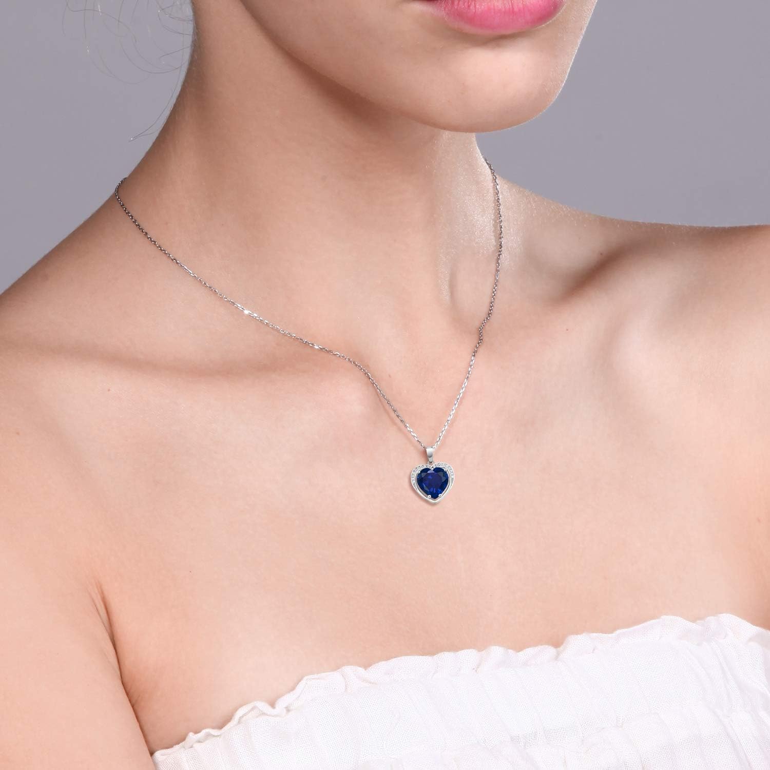 Gem Stone King 925 Sterling Silver Simulated Sapphire Necklace | 4.20 Cttw | Heart Pendant Necklace For Women | Heart Shape 10MM | With 18 Inch Silver Chain - Image 5