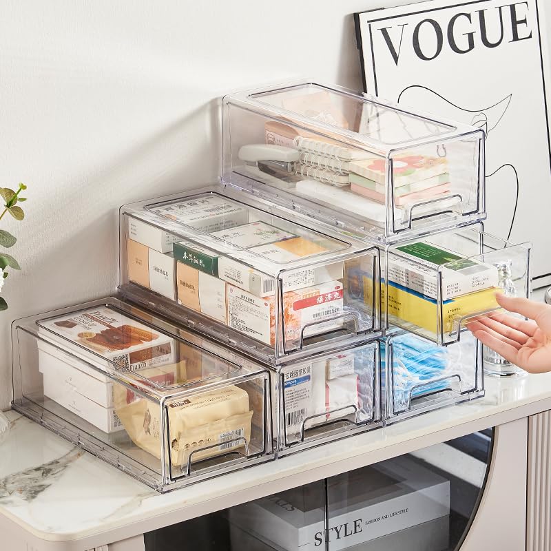 Image of clear Drawer-Type Plastic Storage Box Bins Organizer,Family First Aid Kits Medicine cabinet Box Organizer,Closet ,Shelf,Ointments, Adhesive Bandages,Cosmetics,Office Items (clear, 2M)