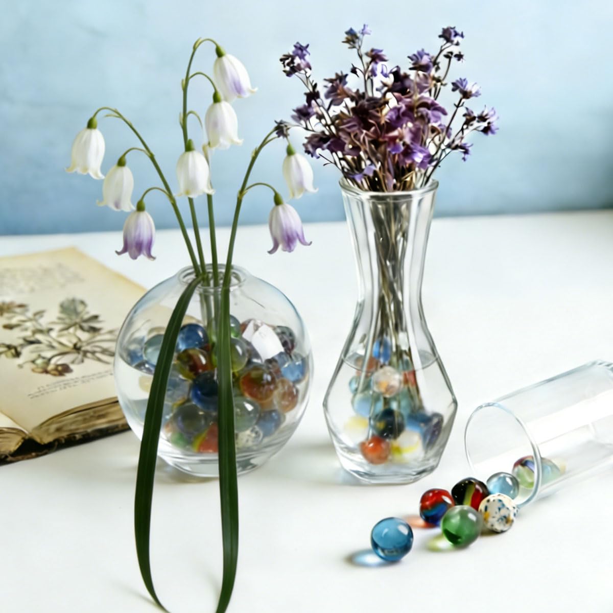 BOPHIS 80 Biglie di Vetro 16 mm, Balance Glass Marbles Colorate per Giochi e Decorazioni