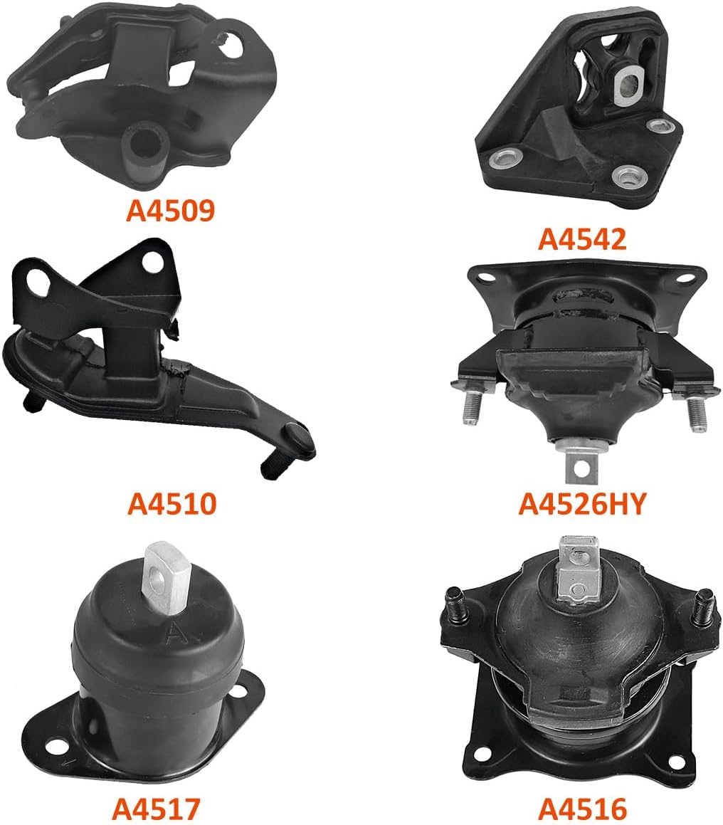 6Pcs Engine Motor Mount Compatible with Honda Accord L4 2.4L 2003-2007 Transmission Mount Set, Replace A4509 A4510 A4516 A4517 A4526HY A4542