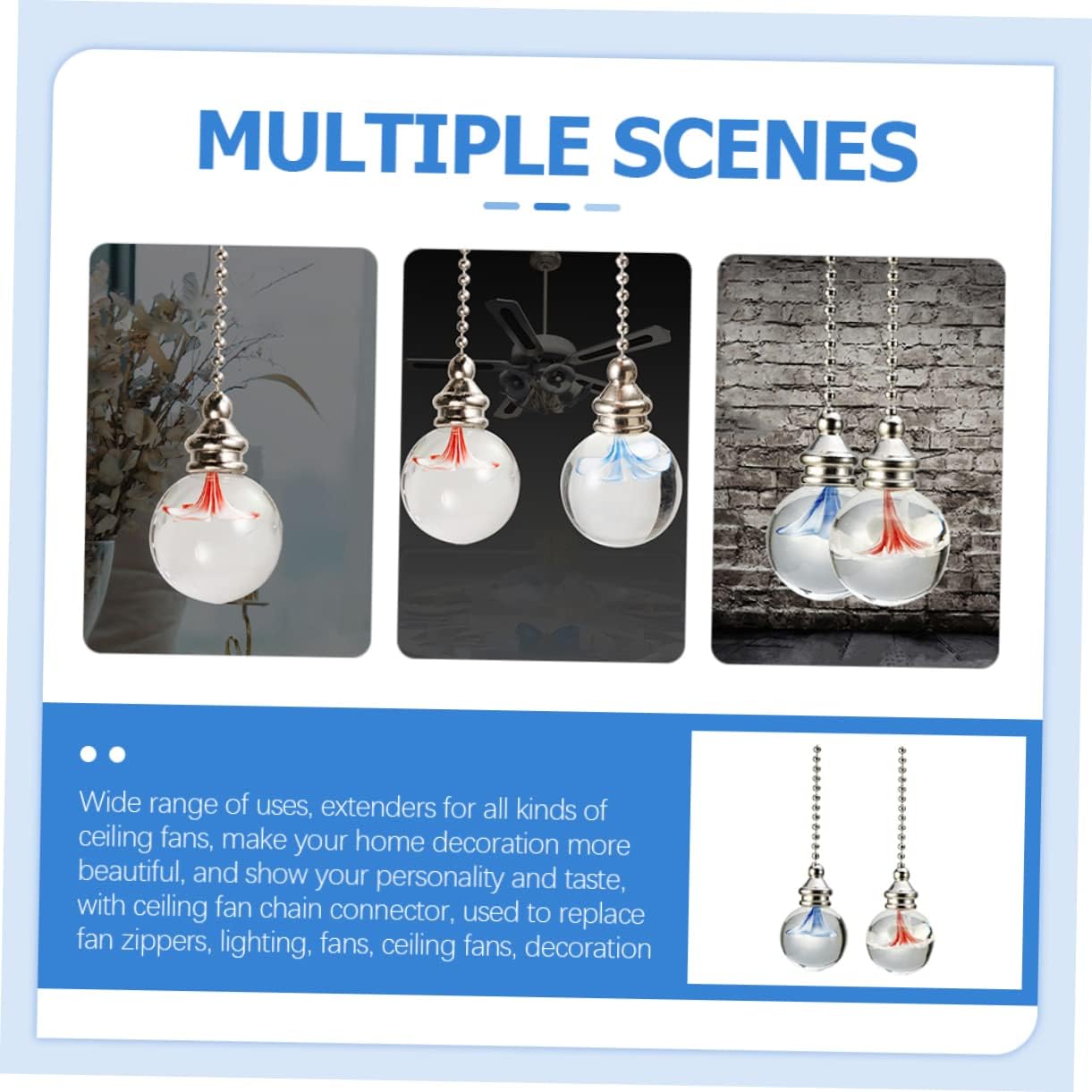 POPETPOP Hanging Light Pull Chain Ceiling Fan Pull Chain Silver for Ceiling Fan