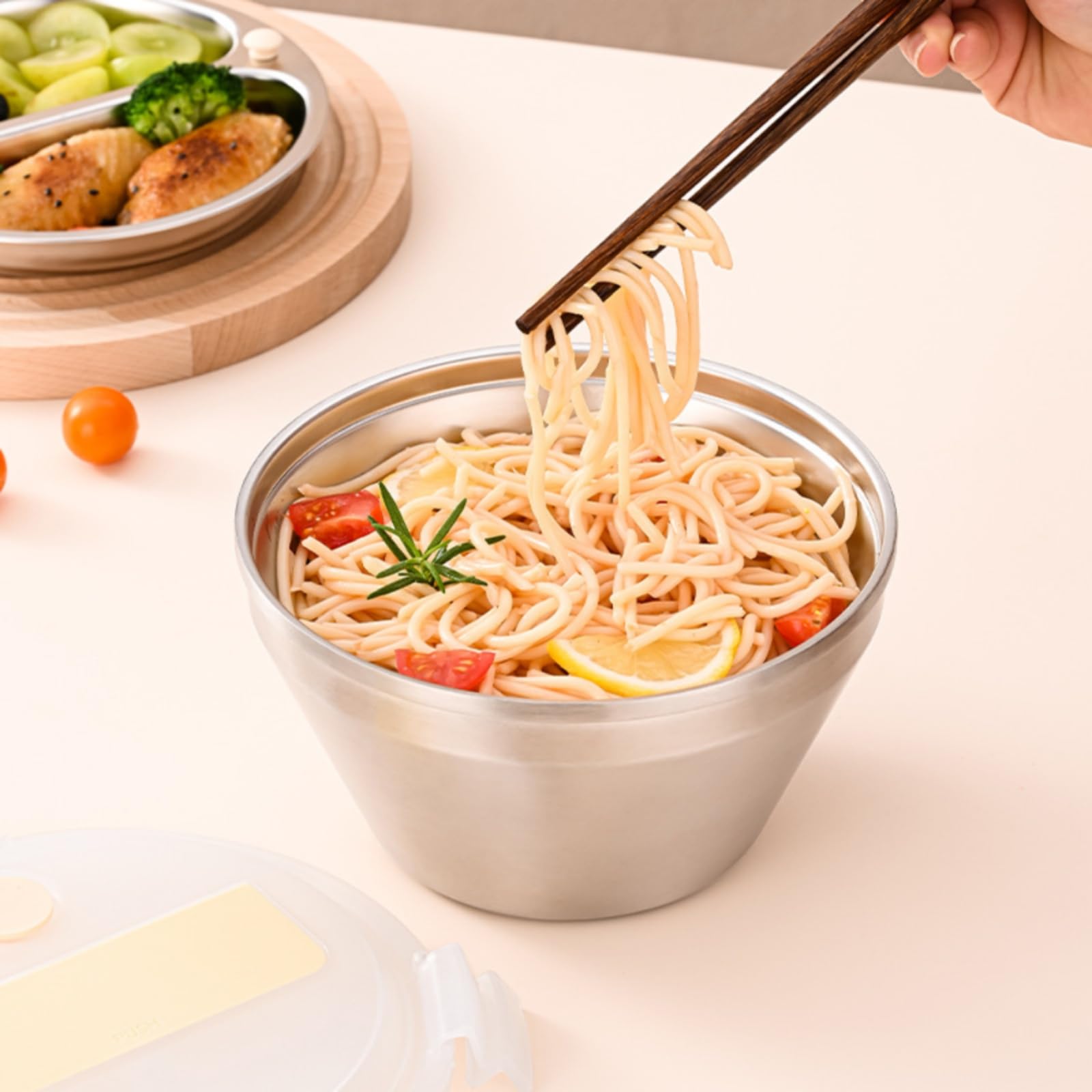 Contenitore Termico Pranzo Bento Box Contenitore Scatola Porta Vivande Doppio Strato per Riso Pasta Insalate Separate Coperchio Bloccabile con Sfiato, Array, Blu