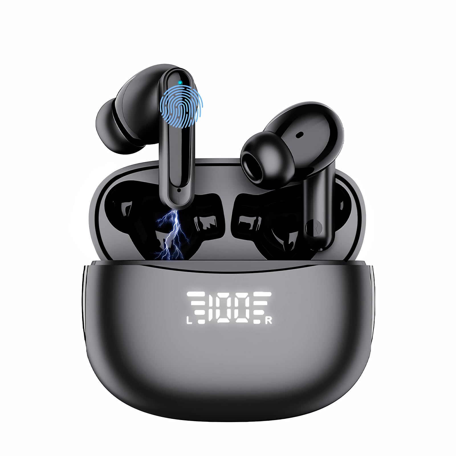 Auricolare Bluetooth Jsdoin, Bluetooth senza fili 5.3 Sport in auricolari, 40 ore di gioco, schermo di visualizzazione LED, auricolare stereo ad alta fedeltà per lavoro e studio