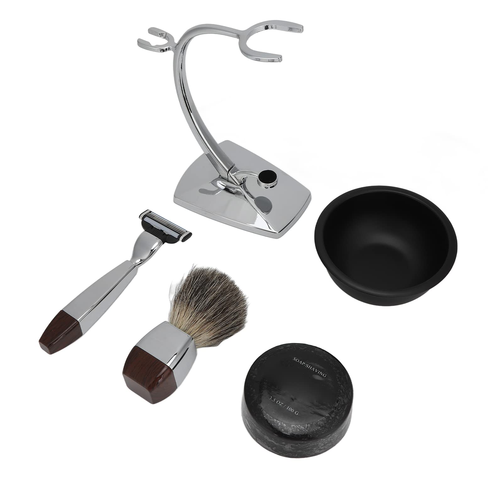 5-teiliges manuelles Rasier-Set für Männer mit 100 g Rasierseife, Rasiermesser, Rasierpinsel, Schaumschale und Ständer – komplettes Nassrasier-Set für die Bartpflege und die