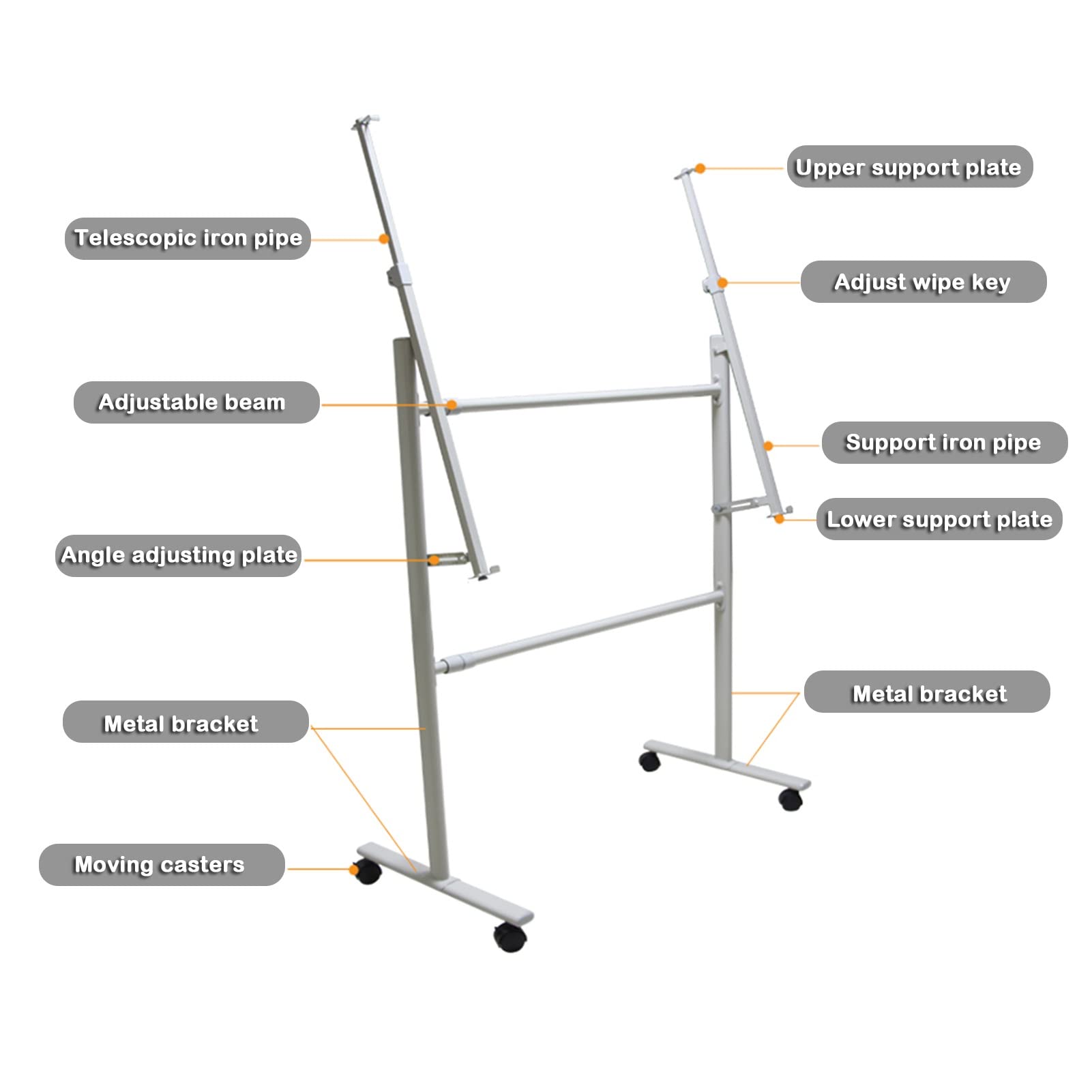 Beweglicher Whiteboard-Ständer, Verstellbare Metallstütze Für Trocken Abwischbaren Tafelständer, Mit Feststellbaren Rollen, Für Büro, Klassenzimmer, Grau