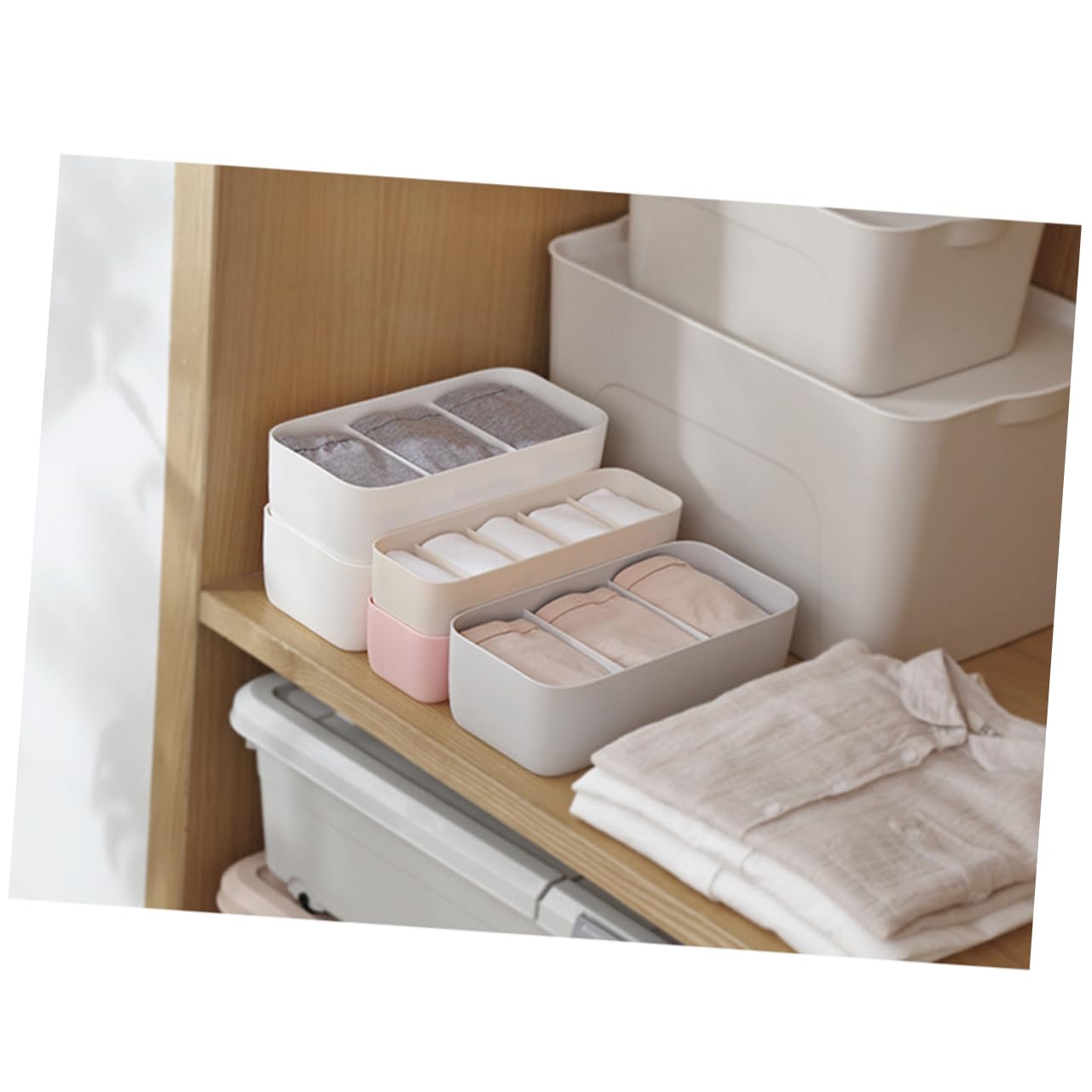 Aufbewahrungsbox für Unterwäsche 4 Stück mit 3 Fächern aus PP | Aufbewahrungsboxen für Socken, Faltbar, für Bras, für Schreibtischschubladen und Kommoden zu Hause