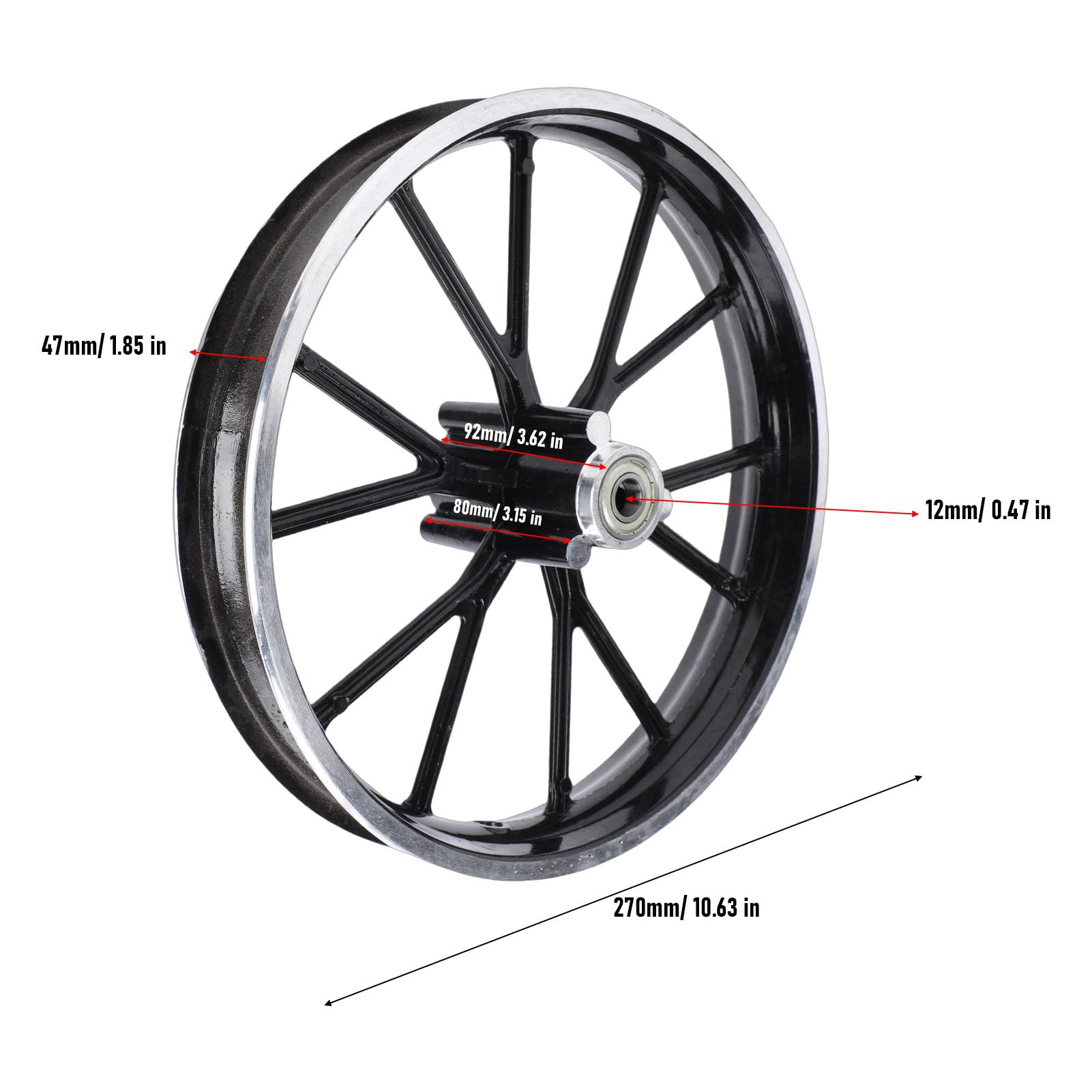 Ausla Avant Arrière 2.50-10 Moyeu de Roue, Alliage D'Aluminium 10 Pouces Moyeu de Moto avec Trou D' de 12mm pour Dirt Bike Mini Pocket Bike 49-50ml (roue avant)