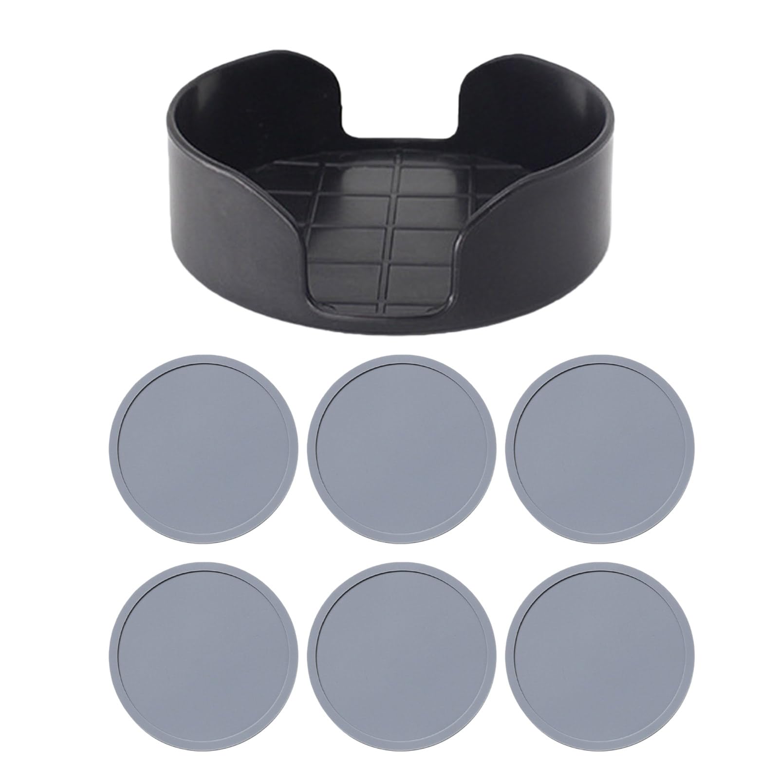 Kalttoy 6-Piece Round Cup Holder Set, Black Silicone Protector Mats for Tables to Spills Round Coasters
