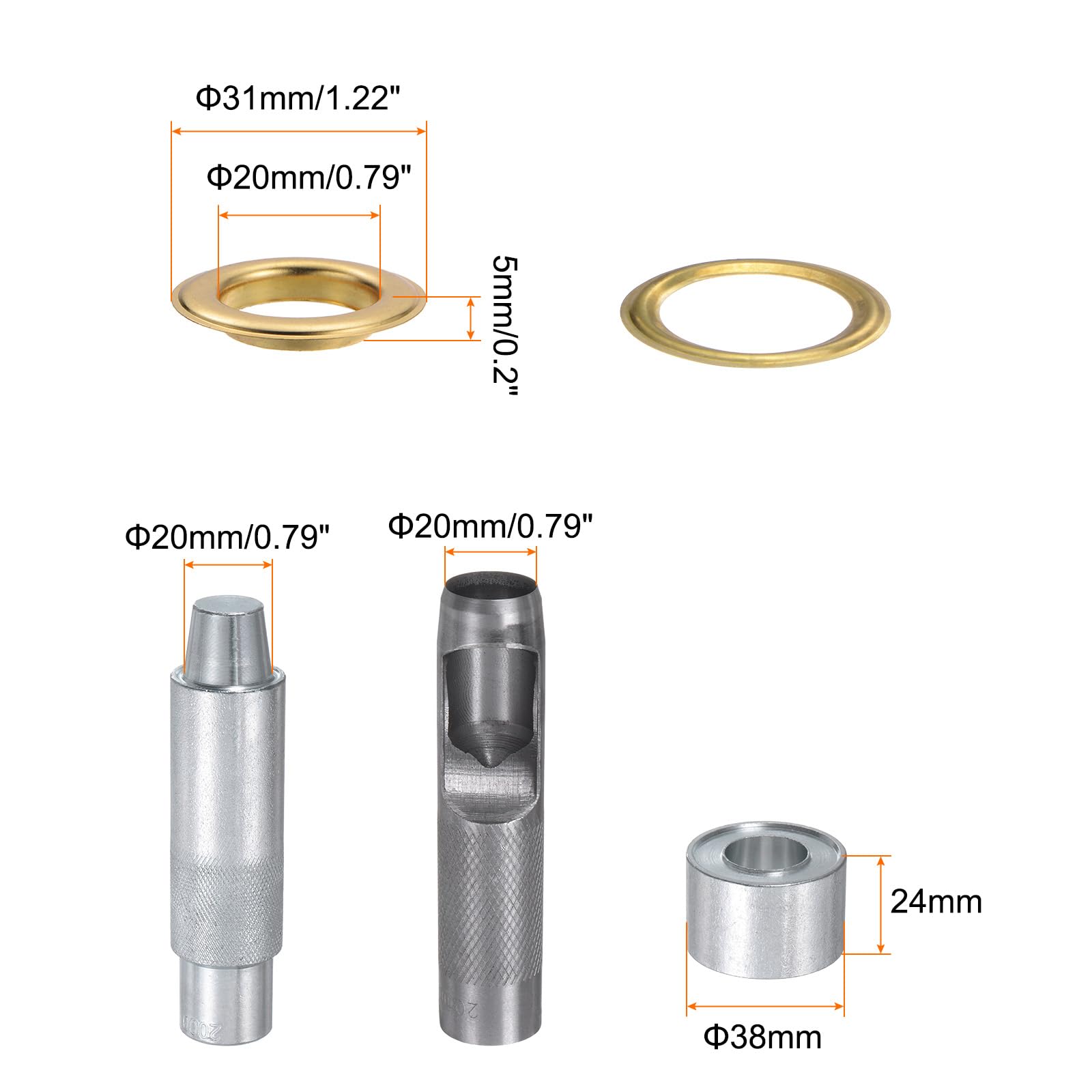 Kit Occhielli 20mm 100 Pezzi | Con Punzone Per Pelle E Tessuto - Tono Argento - Foto 5