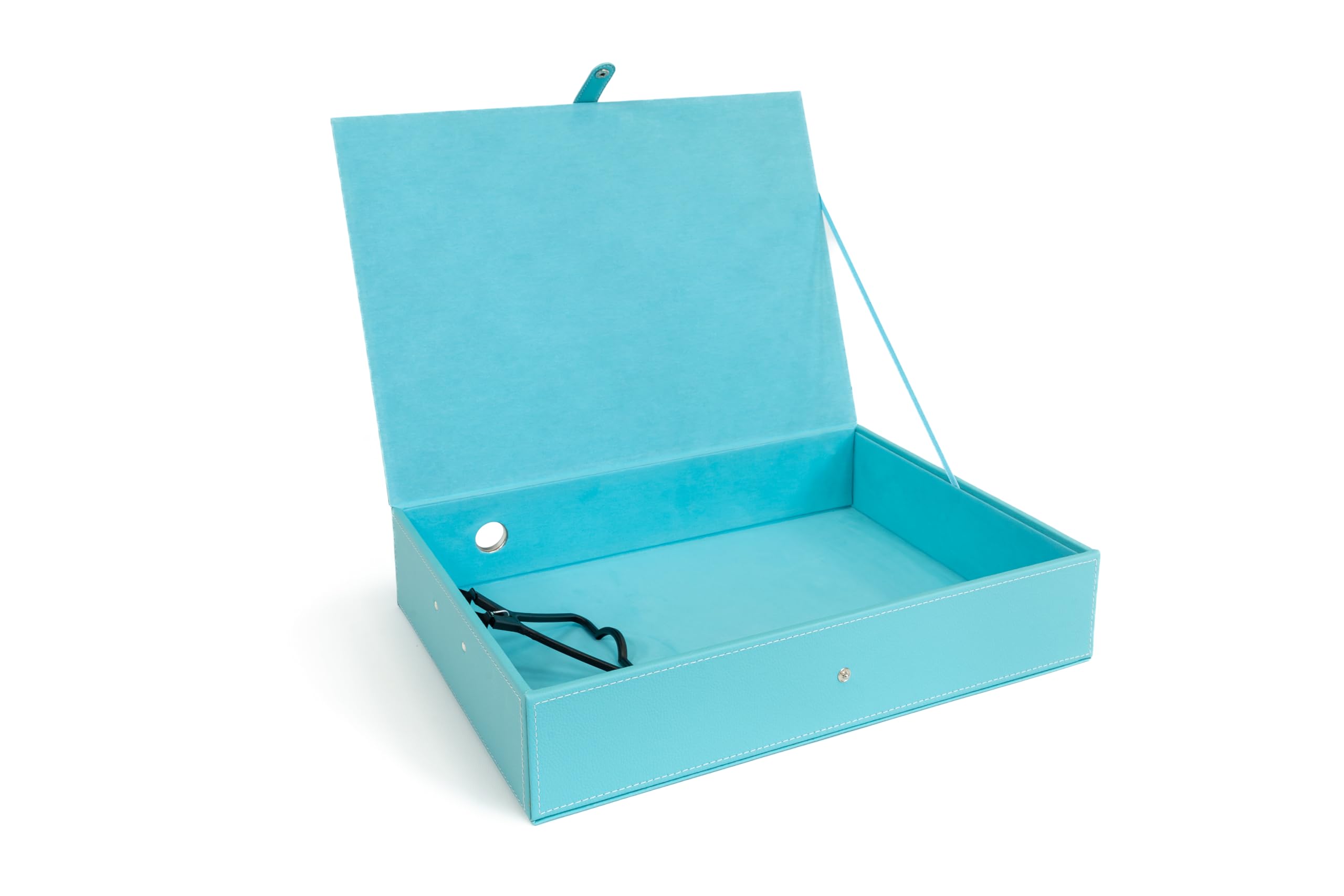 Osco Faux Leather Box File – Paperwork Archive, A4 Document Storage Box with Lock Spring & Press-Stud Fastening, Stylish Home & Office Filing Solution, 37.5×26.5×8 cm, Single, Turquoise