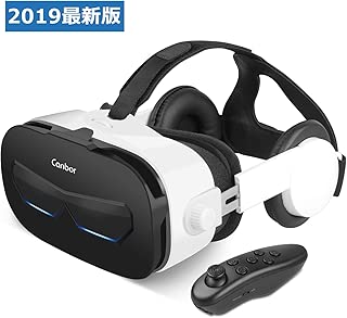 Canbor VRゴーグル スマホ用 VRヘッドセット iPhone android ヘッドホン付き 3D VRグラス メガネ 動画 ゲーム コントローラ リモコン 受話可能 4.0-6.3インチのスマホ対応 最新版