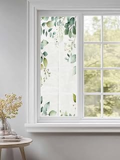 Window Privacy Film Green Eucalyptus Leaf Static Cling Window Film for Glass Windows Removable Decorative Glass Clings for Home Bathroom Office 17.7"x39" Watercolor Leaf