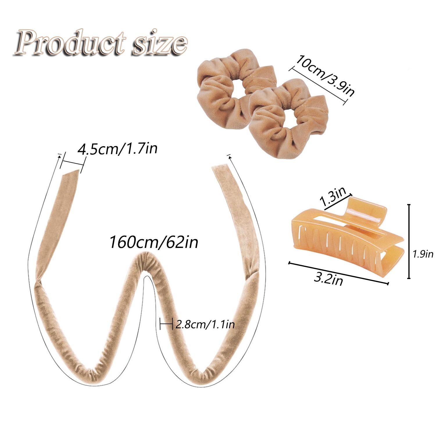 Hair Curlers No Heat Wave Hair Curlers Set Large Hair Curlers DIY Hairstyle Hair Curler 1 unit and Scrunchie 2 units 1 Hairpin for Sleeping Overnight (Beige camel) - Image 2