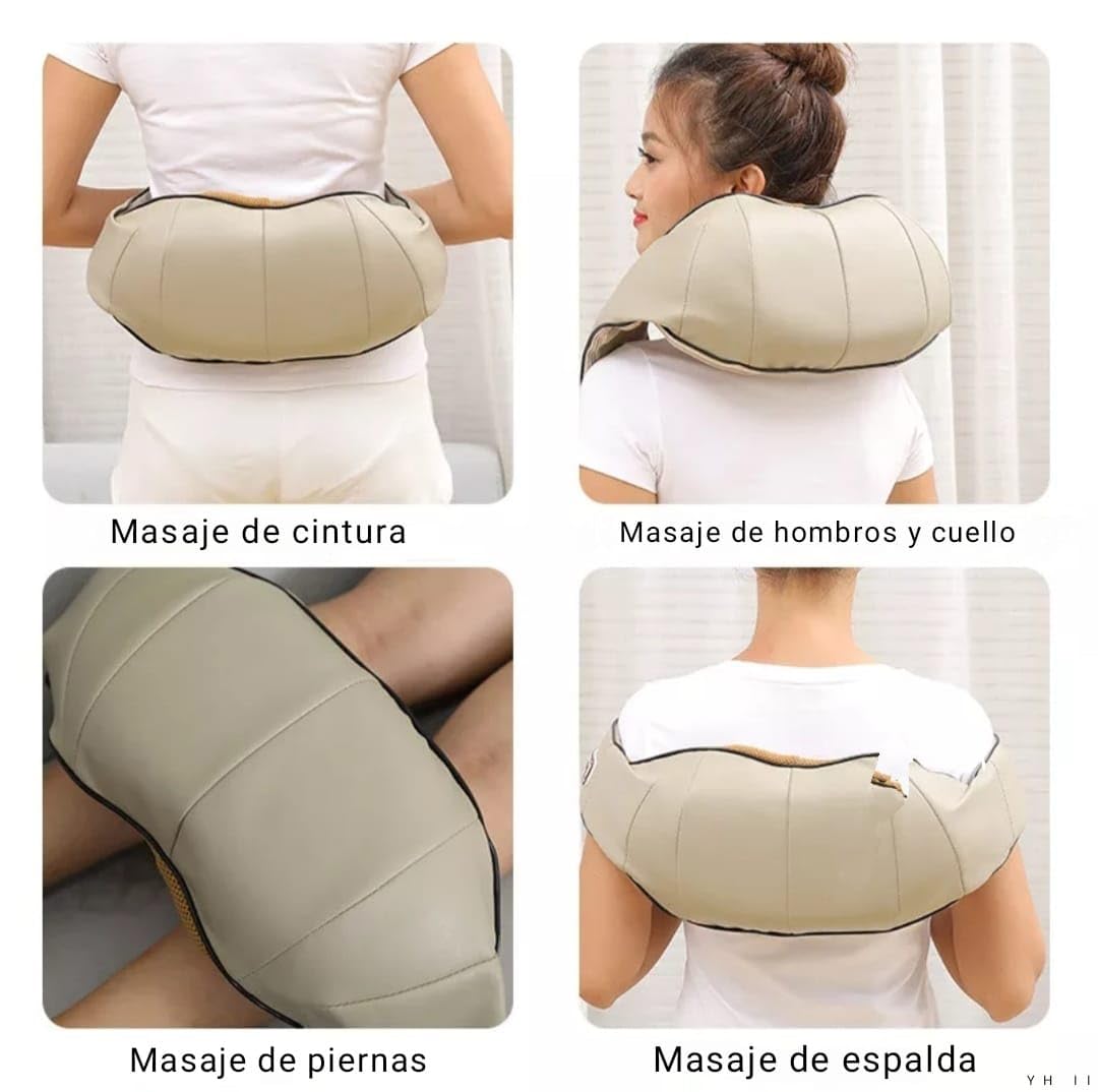 Masajeador Eléctrico Shiatsu Con Calefacción Para Cuello, Espalda, Piernas y Hombros | Alivia El Dolor Muscular Corporal | Intensidad Ajustable
