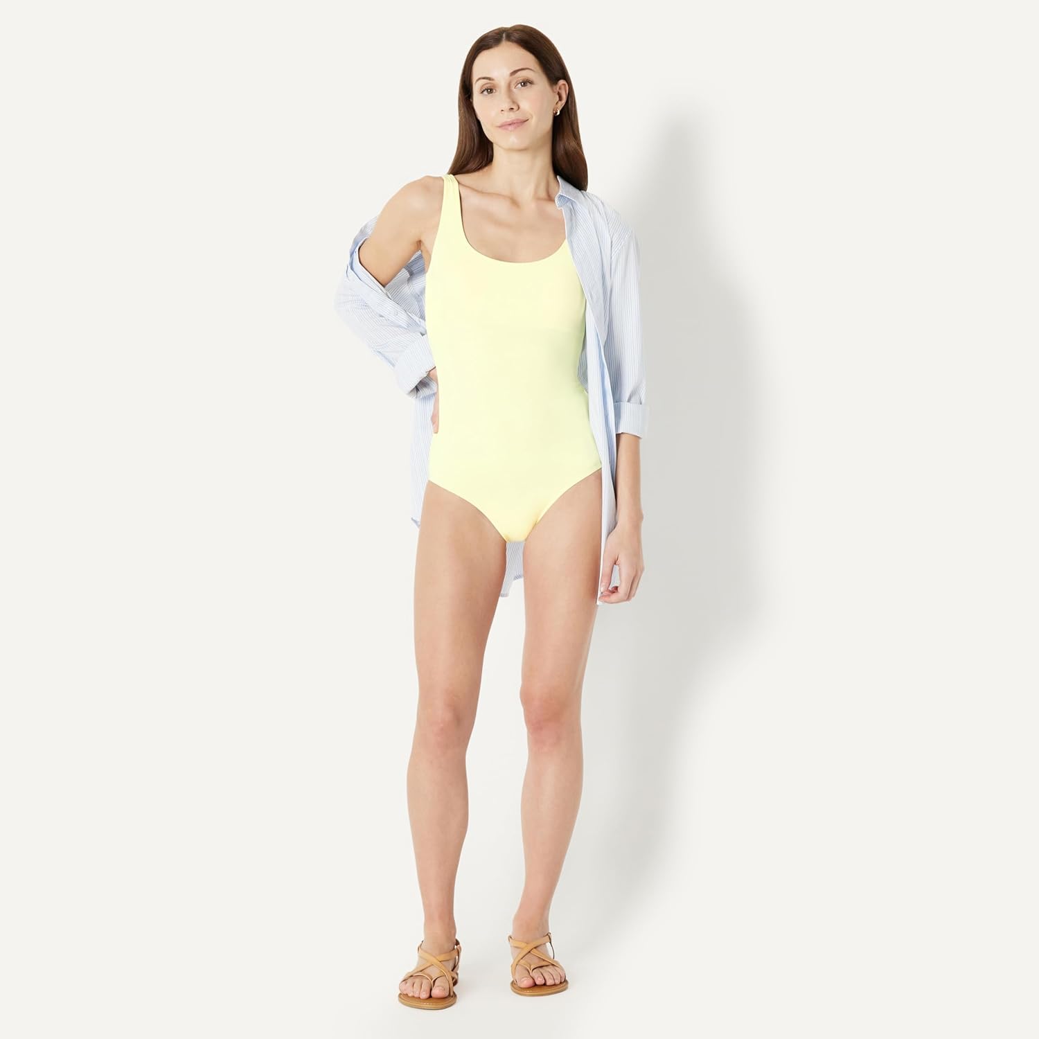 Amazon Essentials Women's One-Piece Scoop Neck Coverage Swimsuit (Available in Plus Size)