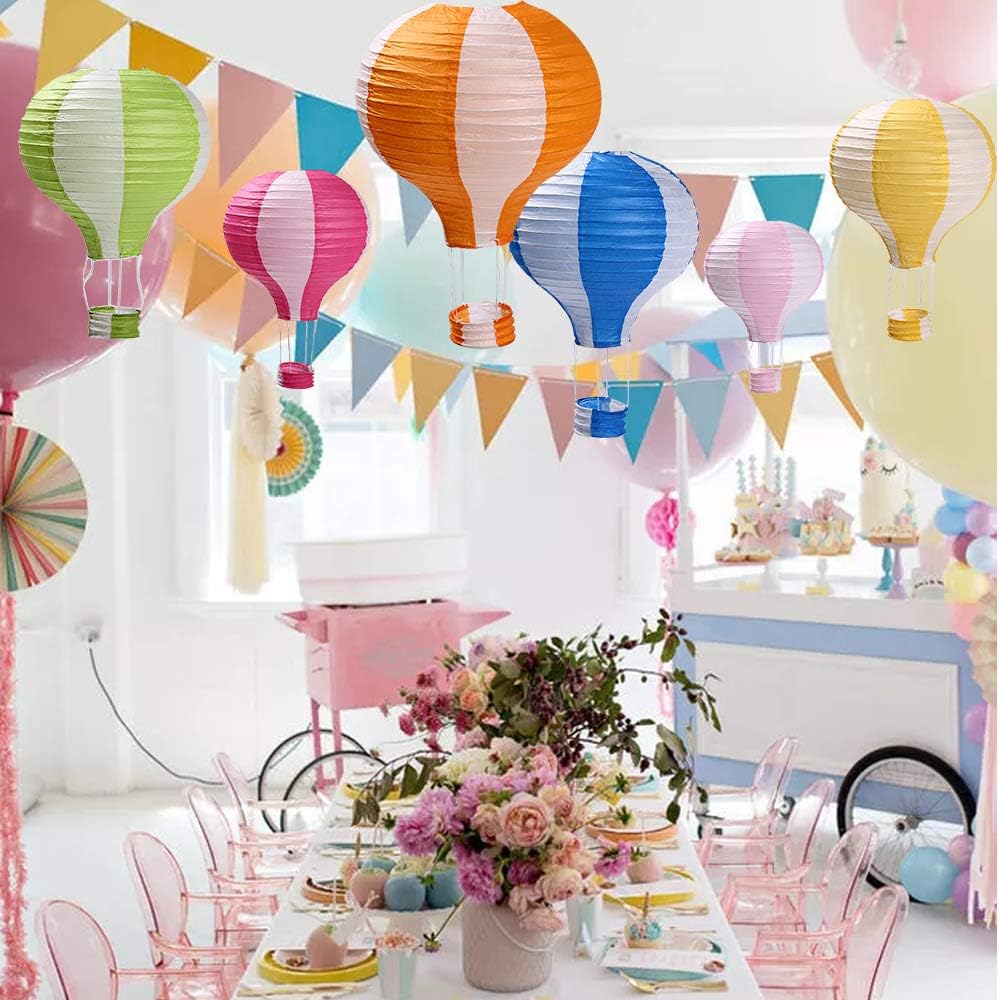 Hot Air Balloon Decorations Paper Lanterns for Wedding Birthday Engagement Christmas Party Decoration Pack Stripe Set of 6