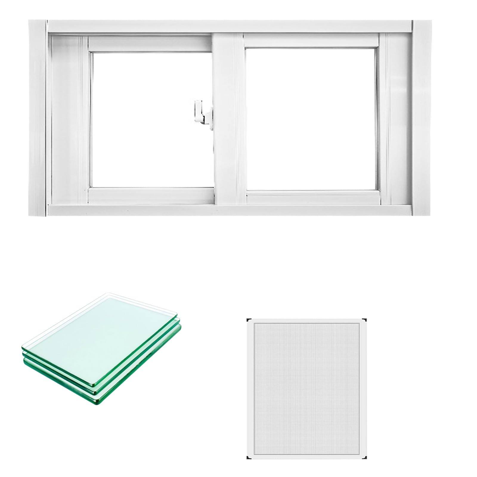 Ventana blanca de aluminio de 64x25cm con vidrio templado para cobertizo