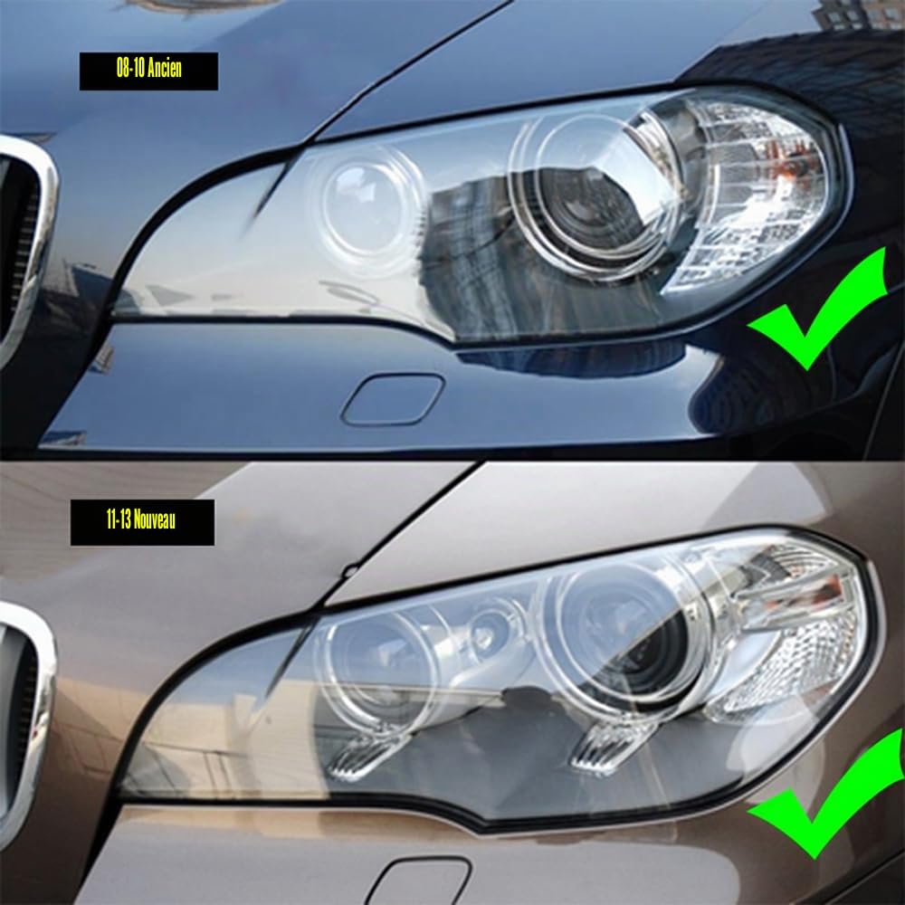 Cache d'éclairage de voiture de remplacement pour BMW X5 E70 2008 2009 2010 2011 2012 2013 - Cache d'objectif de phare transparent - Coque de lampe de remplacement pour phare automobile - Remplace