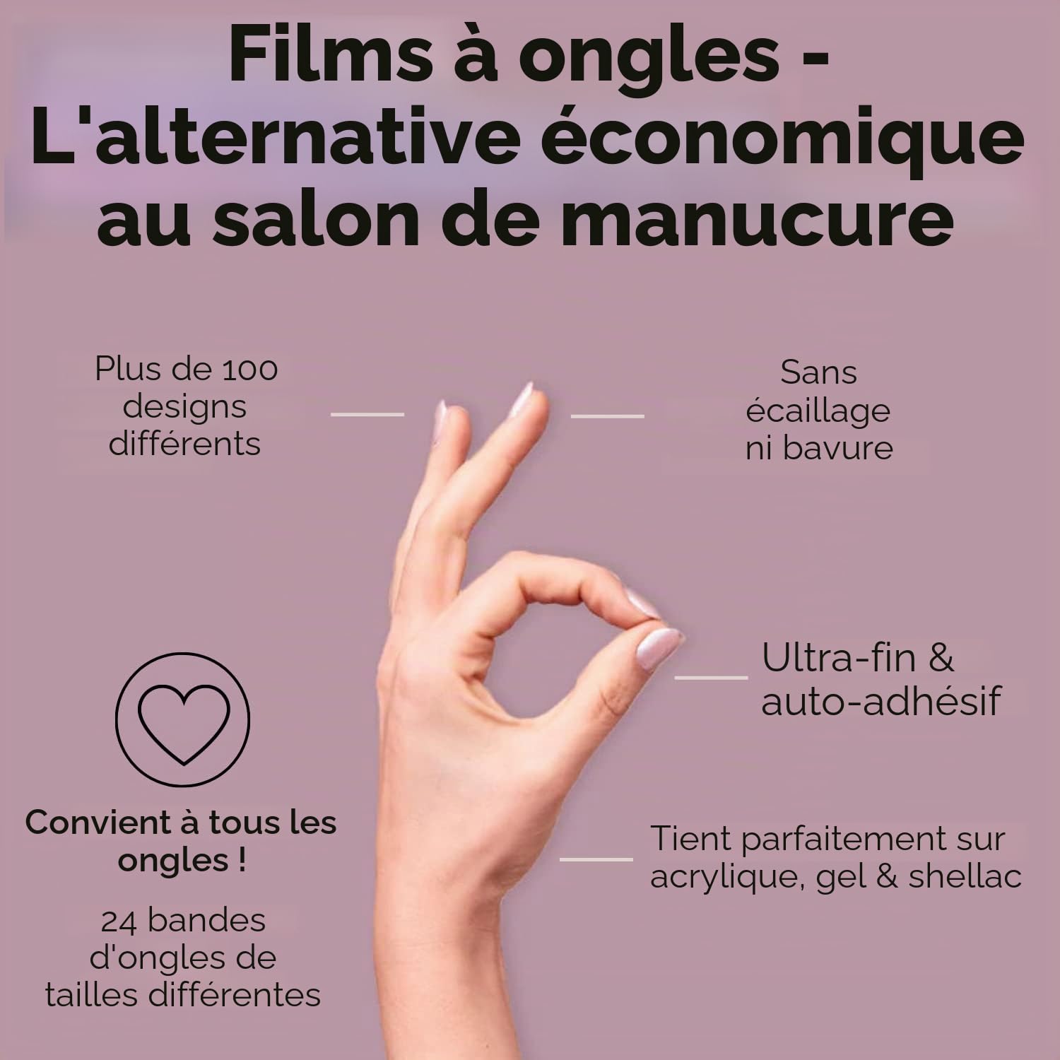 Miss Sophie 's Starter set de films auto-adhésifs pour ongles, autocollants pour ongles en rose baby-boomer et baby-boomer nu, longue tenue, application facile et rapide