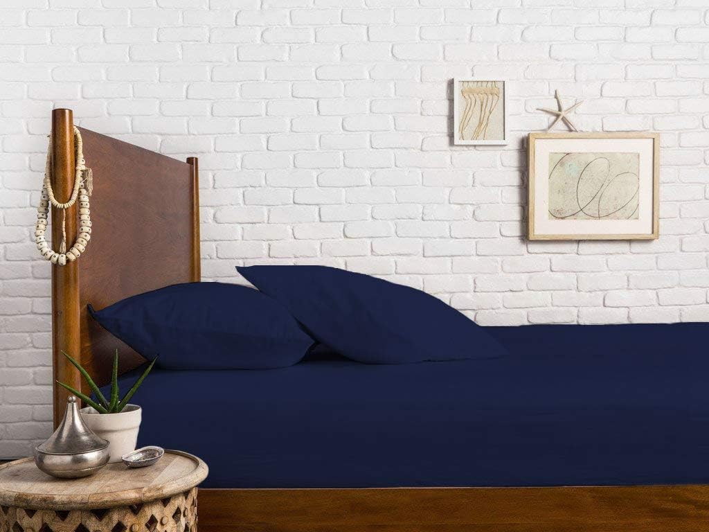 Pure Dreams Double Fitted Bed Sheet, 55cm Deep Pocket, 100% Egyptian Cotton, Soft Warm Bottom Sheet 3 PC Set, 550 TC, Ultrasoft & Easy Care-Navy Blue Solid