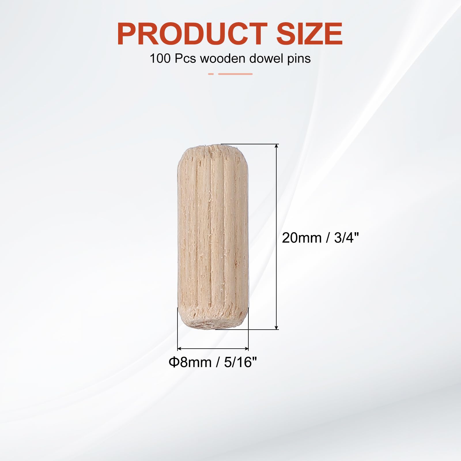 PATIKIL Wooden Dowel Pins 5/16" x 3/4" (8mm x 20mm) Straight Dowel Rods Wood Fluted Dowels Rods for Crafts Furniture DIY Hardwood Count 100 - Image 2