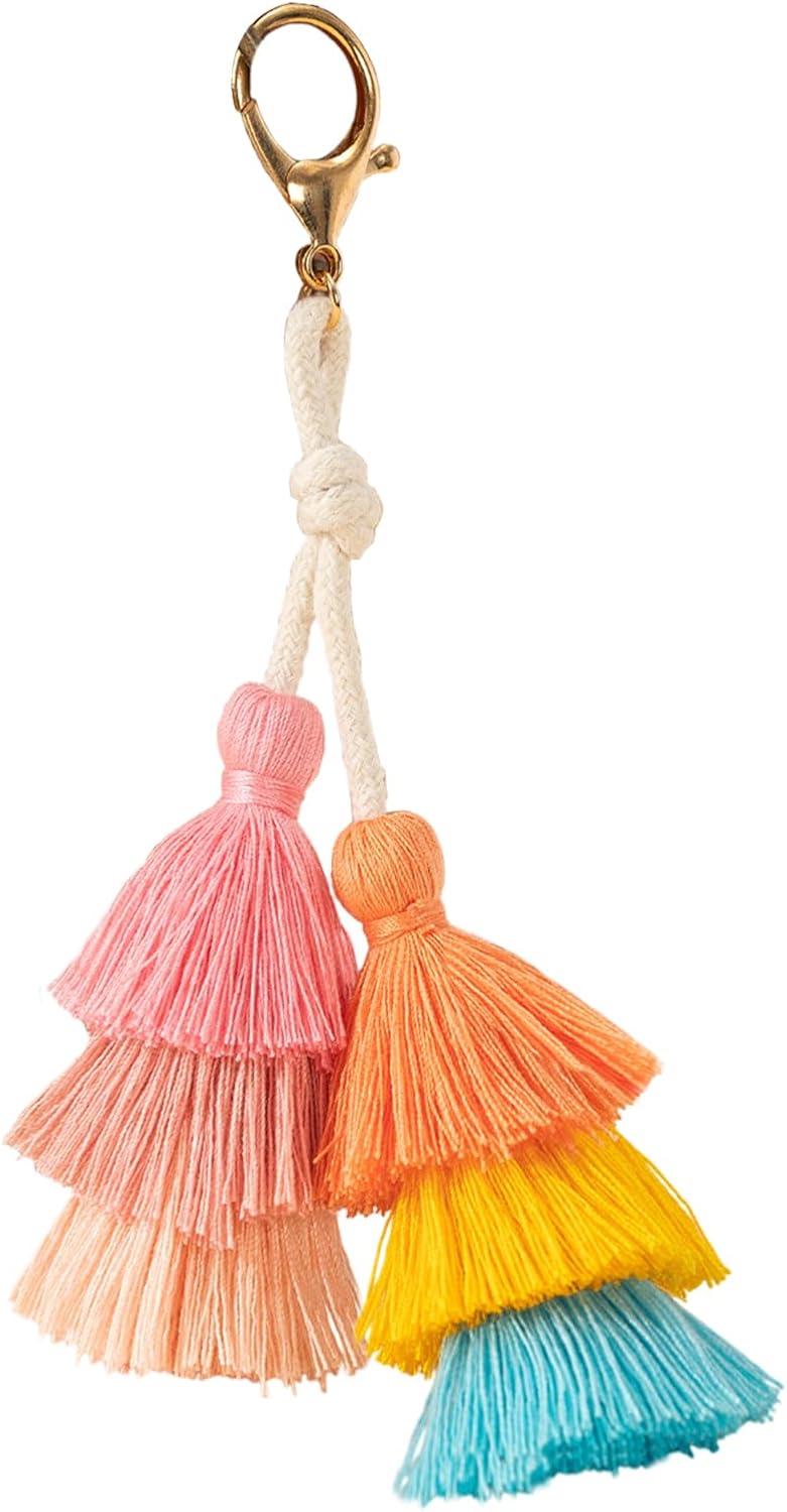 POYAMUSE Boho Tassel Keychain with Dual Fringe – Colorful Bag Charm for Purse, Backpack, Car Keys Accessory