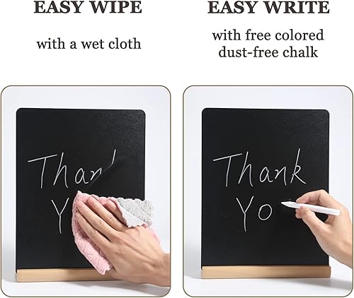 Miniatura 8 de Paquete de 4 pizarras de tiza de 8.6 x 11 pulgadas con base de madera, mini pizarra de doble cara para niños, soporte de menú, tableros de mensajes