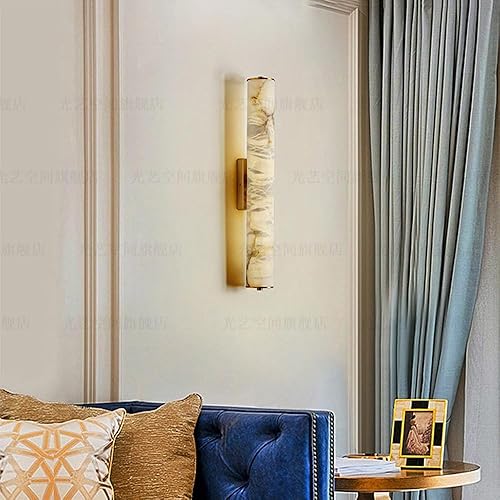 Miniatura 4 de Aplique de pared moderna para baño, ideal para inquilinos. Lámpara de pared de latón con soporte de cristal natural, mármol y piedra. Tira LED larga