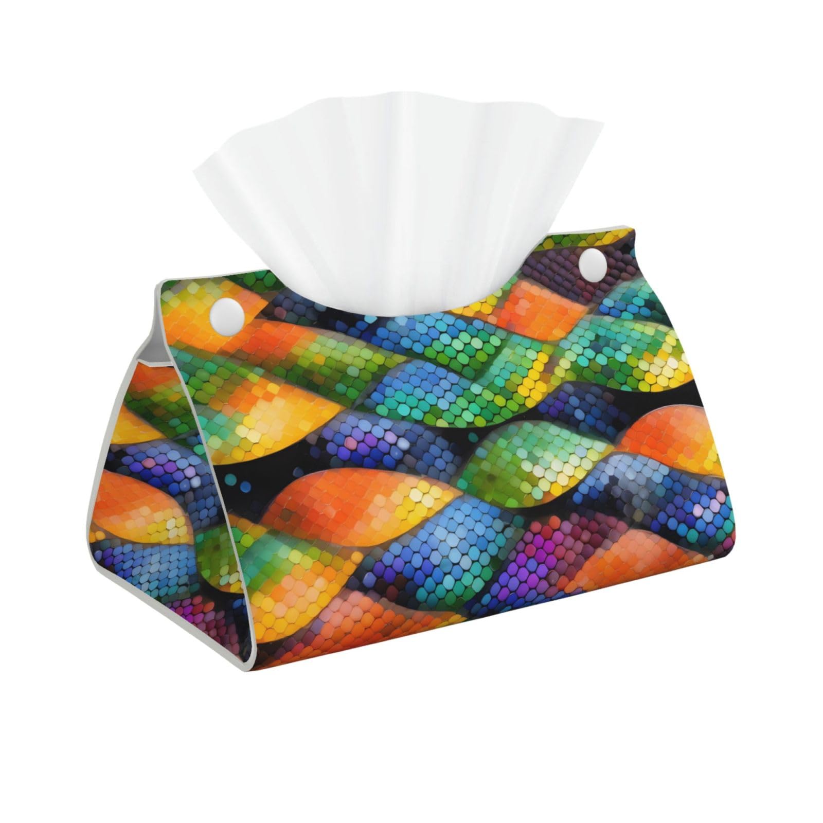 Rainbow Fish Scale Long Leather Tissue Box Cover-Waterproof PU Leather Tissue Holder for Bathroom, Decorative Rectangular Tissue Case