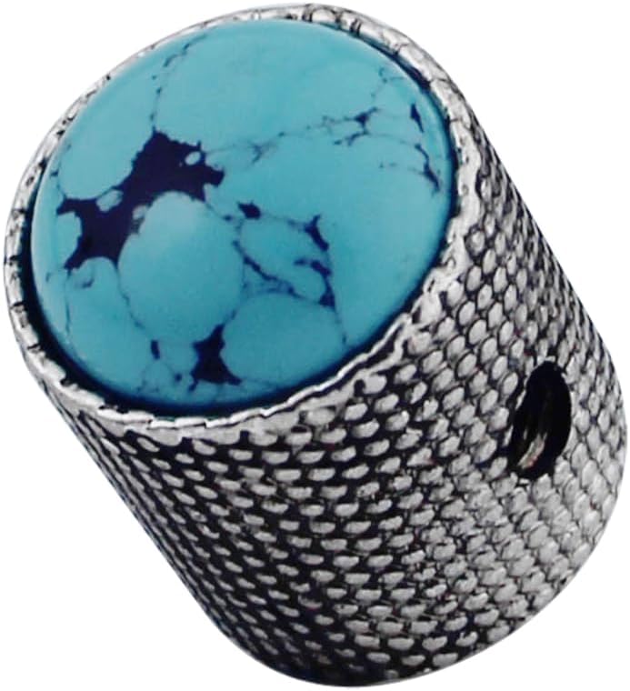 guyker Dome Guitar Bass Potentiometer Control Knobs with 6mm Dia. Shaft Pots - 3PCS Zinc Alloy Bell Speed Tone Volume Knob Replacement Part, (Blue Turquoise Top, Smoke Gary)