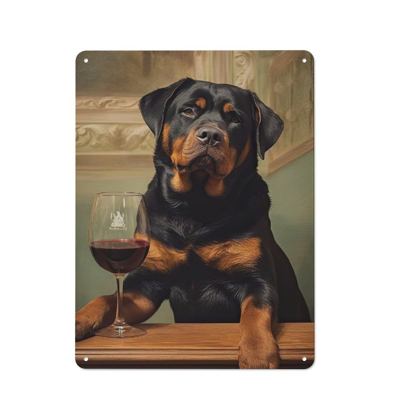 Rottweiler Enjoying Wine Vintage Metal Wall Decor 40x30cm, Vintage Tin Sign for Bakery, Diner, Cafe Or Family Room