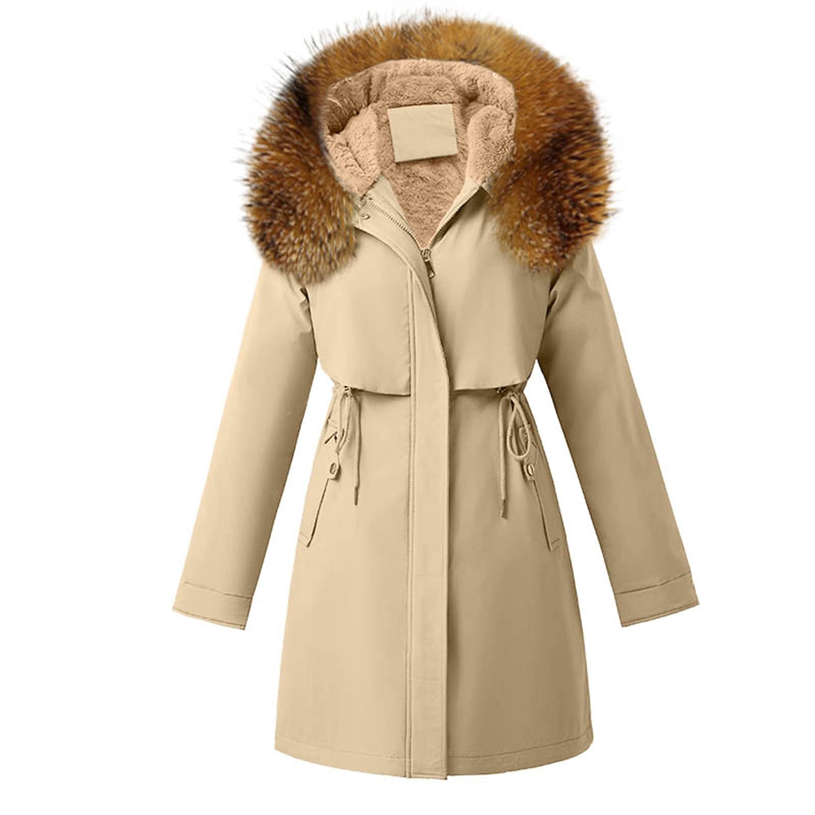 FMCHICOWomens Warm Winter Coat Thicken Cotton Jacket Quilted Fur-Grass Trimmed Hooded Slim-fit Jacket