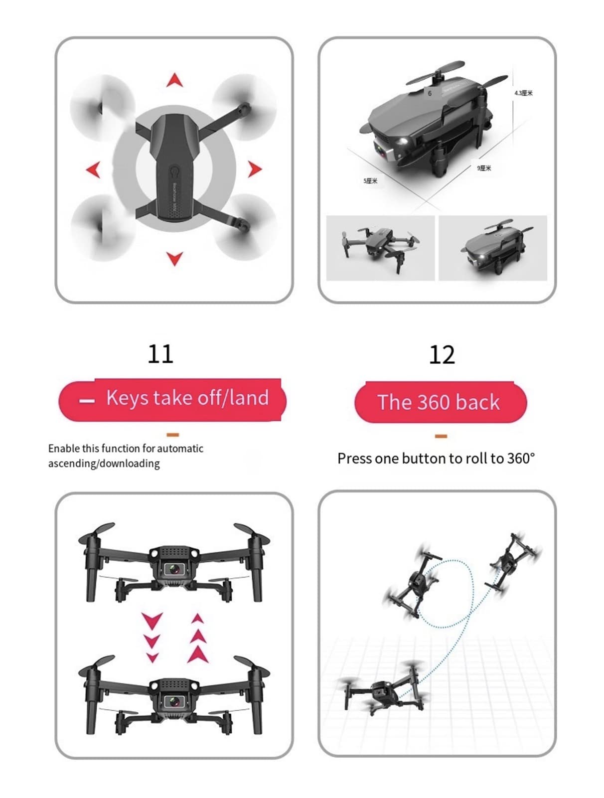 Drone Mini Drone Kamera 4K HD 1080P WiFi High Holding Mode Jednoklawiszowy powrót Składane ramię Quadcopter RC Drone Toy (Kolor : Podwójne kamery Rozmiar : 1) (Brak kamery szary 1)