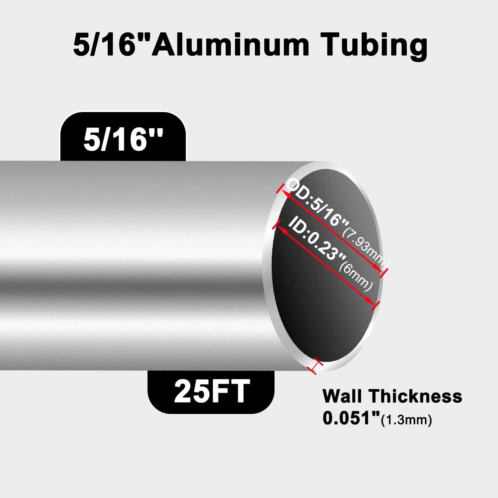 Tuyau de carburant rigide en aluminium OD de 0,6 cm - 7,6 m - Grade 1060 - Pour ligne de frein, ligne de gaz en métal, équipement de réfrigération