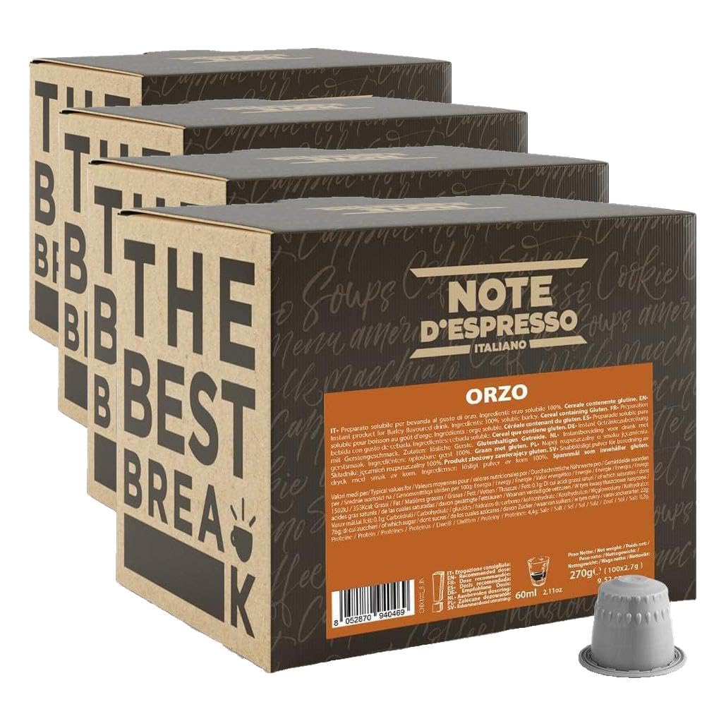 Note d'Espresso - Cebada - Cápsulas compatibles con Cafeteras NESPRESSO* - 100 caps (Paquete de 4)