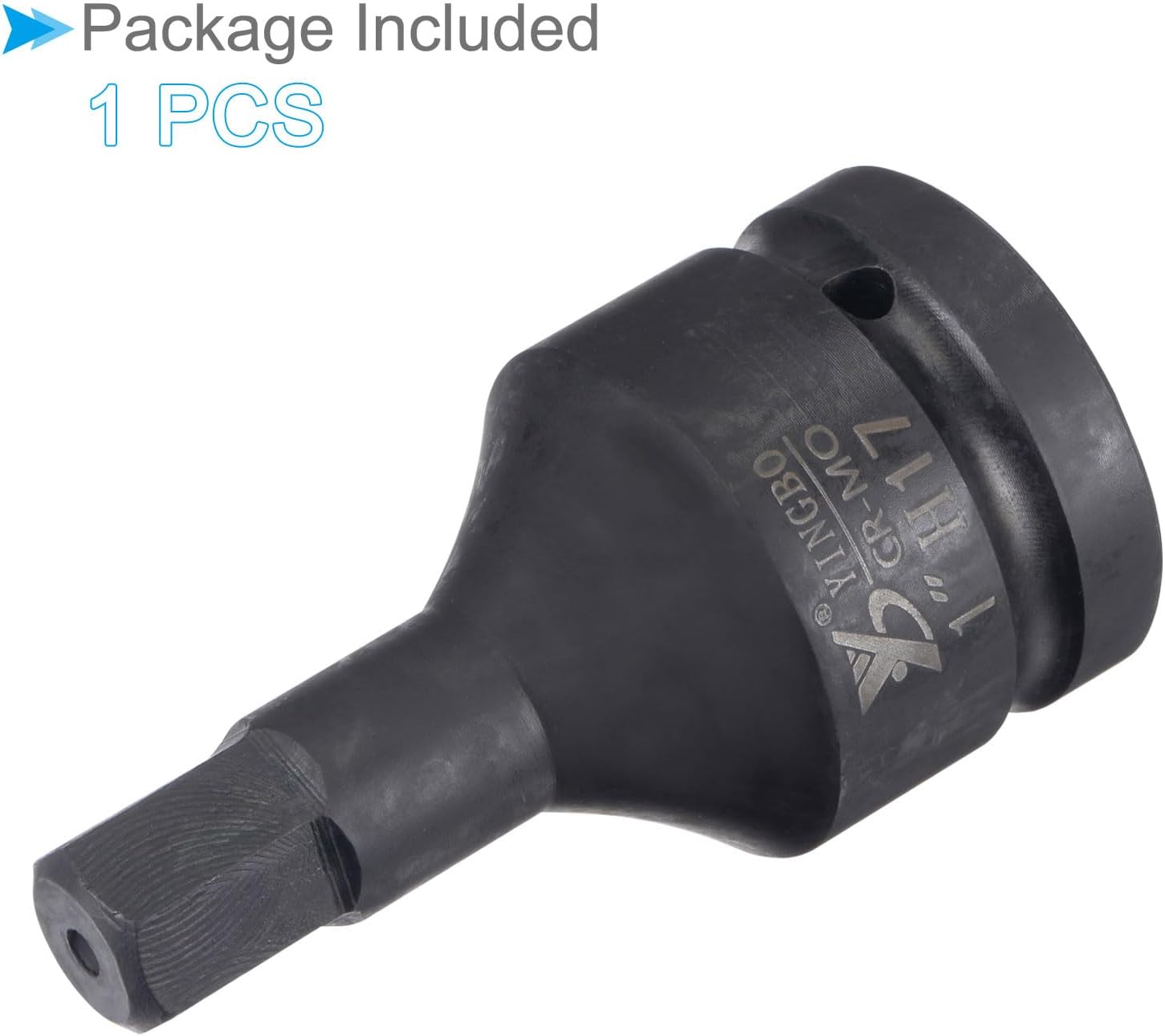 Impact Hex Bit Socket, 17mm Hex Bit 1" Square Drive 98mm Length, CR-MO Chamfer Design Pin Hole Metric Hex Socket - (Applications: for Automotive Electric Repair)