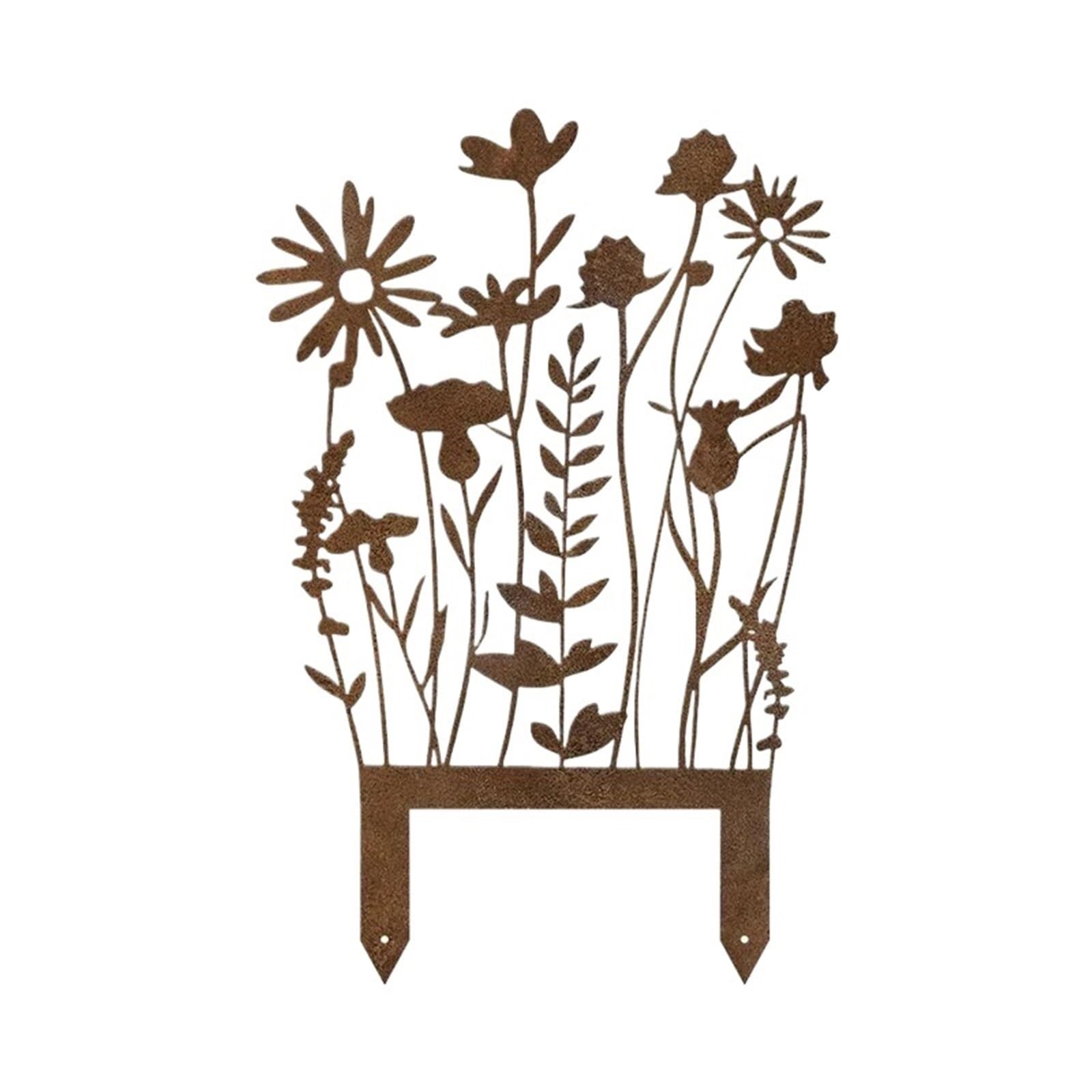 WJLYDM 1pc Rustic Metal Wildflowers Garden Stake - Vintage Rusty Flower Yard Art, Decorative Outdoor Lawn Ornament