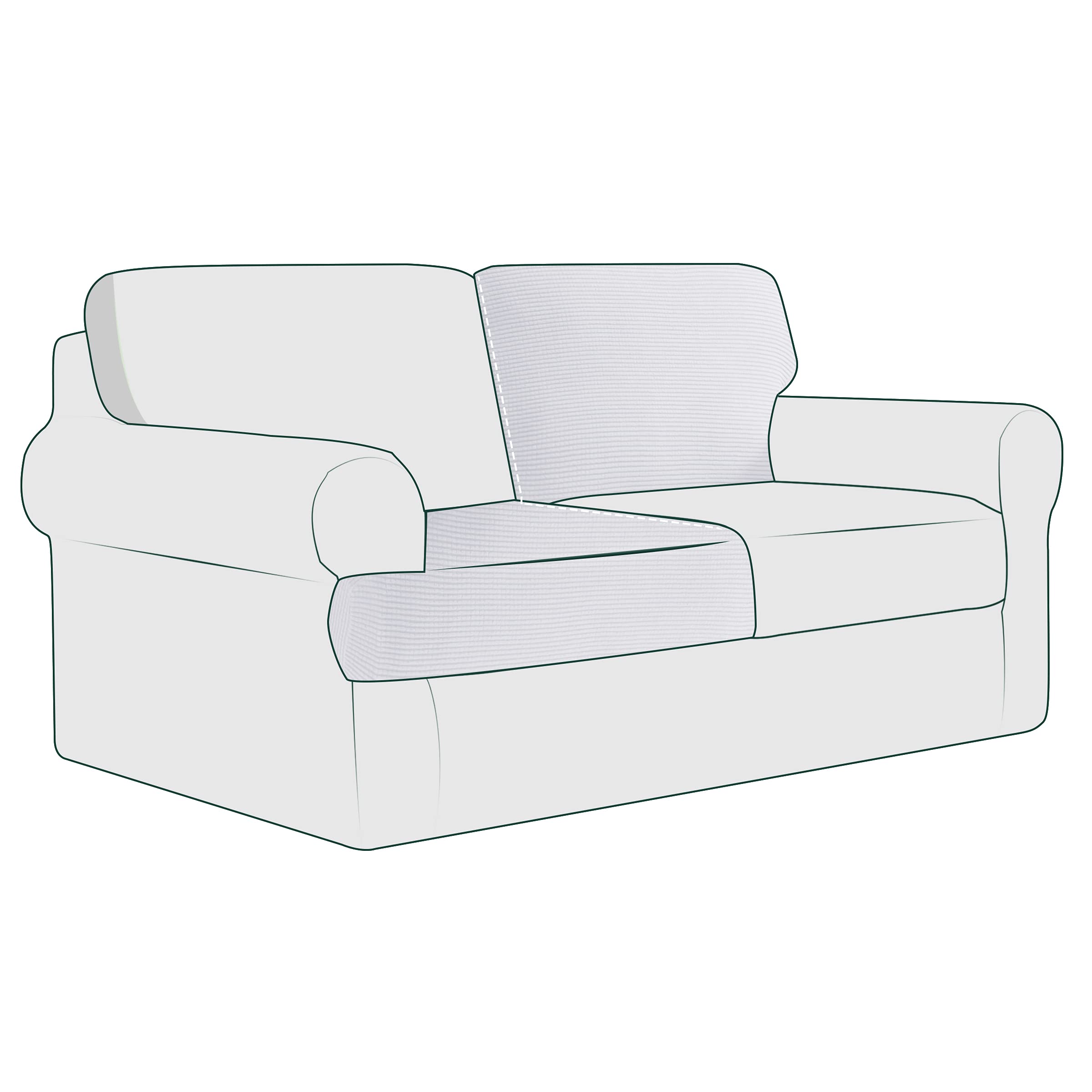 HokwaySofa Backrest Cushion Cover, Stretchable Sofa Back Slipcovers, Small Checks Jacquard Fabric Sofa Seat Covers, Washable Back Cushion Protector with Elastic Bottom (T-Right, White)