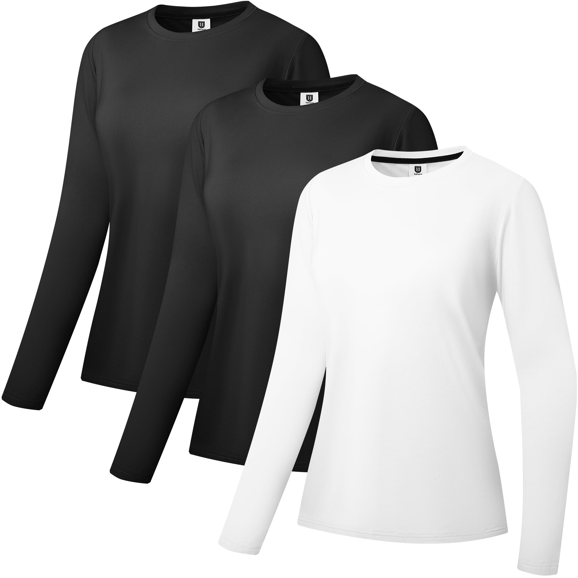 Holure Womens Cotton Long Sleeve T-Shirts Crew-Neck Shirt Classic-Fit Shirt Soft Breathable Basic Tops Black/Black/White-07-XL